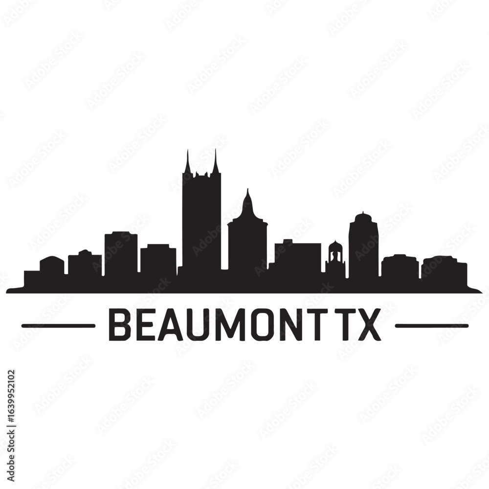 Beaumont TX skyline silhouette. Vector illustration. Vector black silhouette. with white background. Beaumont TX skyline silhouette. Vector illustration. Vector black silhouette. with white background.