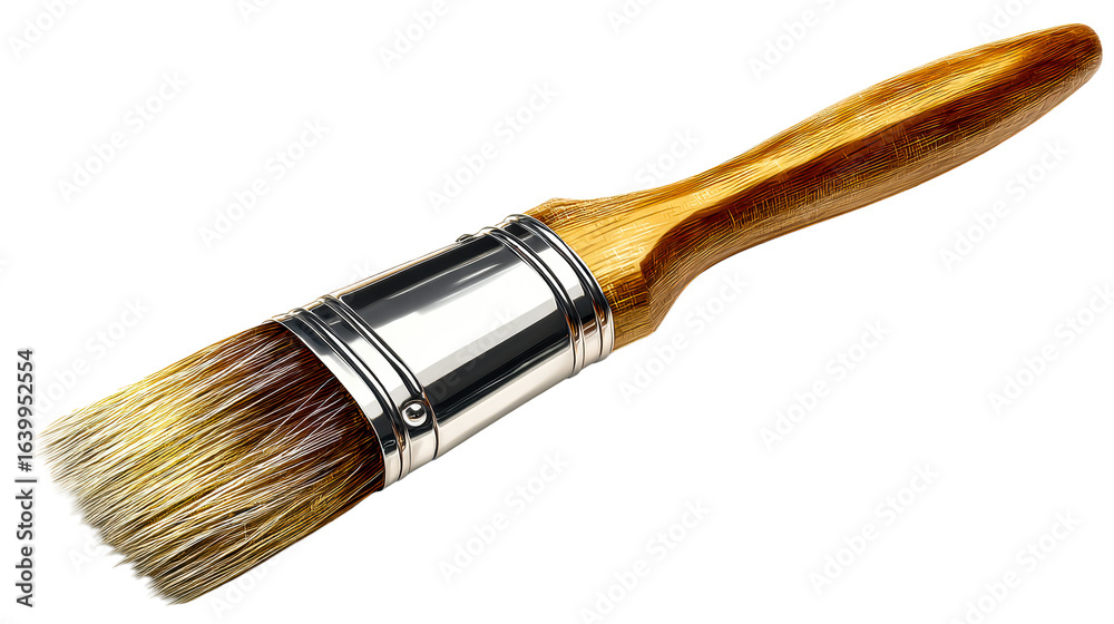 Wooden handled paint brush with metallic ferrule and fine bristles Wooden handled paint brush with metallic ferrule and fine bristles
