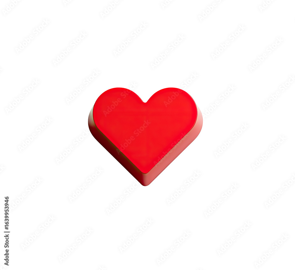 3D rendered heart, vibrant red, slightly raised 3D rendered heart, vibrant red, slightly raised