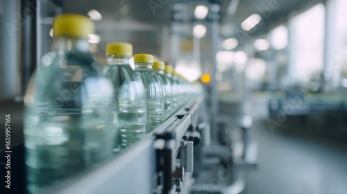 Wallpaper Mural Eco friendly bottled water on robotic packaging line showcases modern technology in beverage production. efficient process highlights sustainability and innovation in packaging Torontodigital.ca