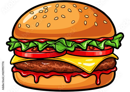 Delicious cheeseburger with fresh ingredients and vibrant colors 