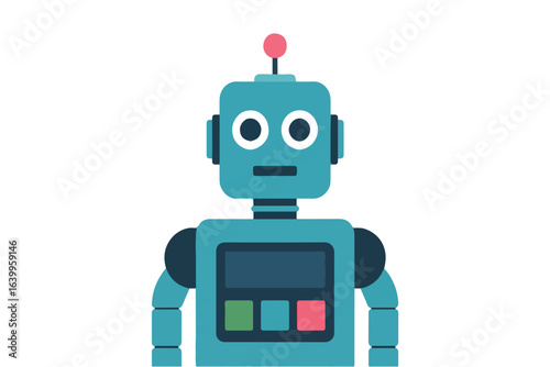 Cute Blue Robot Mascot – Cartoon Character with Antenna and Colorful Screen, Transparent Background