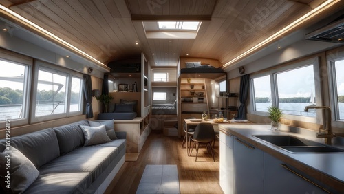 Interior of a modern houseboat