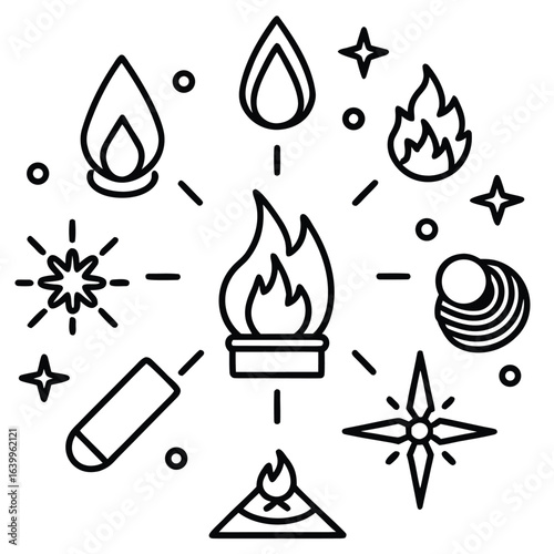 Illustration of various fire symbols isolated on white background