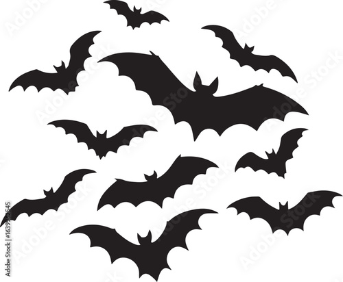 Vector art of bats silhouettes flying isolated on white background, vector illustration design