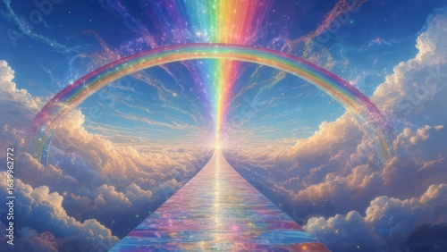 Luminous Rainbow Arch Over a Crystalline Path to the Heavens