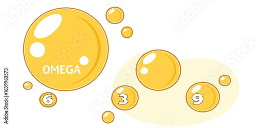 Illustration of omega 3 fatty acid capsules isolated on white background