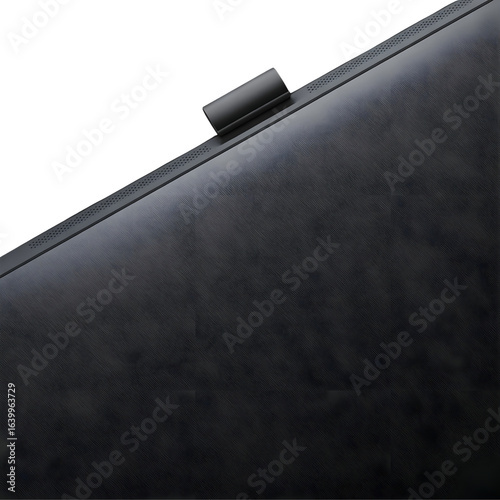 Dark monitor with camera cover, modern technology for business use