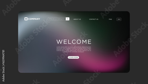 Elegant website template design with modern blurred background and welcome message for inspiring startups