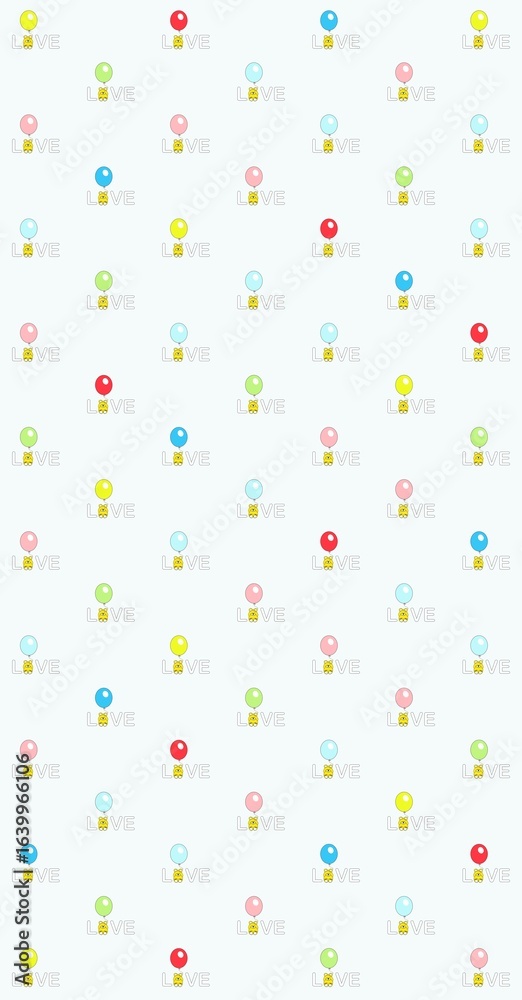 Obraz premium Love word, balloons and Teddy bear. Seamless pattern design. Children's colorful wallpaper, gift wrapping paper design. Valentines day, Christmas, Birthdays