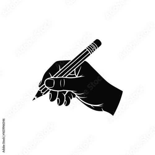 Hand holding pencil vector silhouette