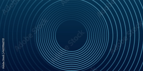 Garis geometri berpendar biru abstrak pada latar belakang biru gelap. Pola garis lingkaran biru mengkilap modern. Futuristik konsep teknologi. Jas untuk sampul, poster, spanduk, header, website. 