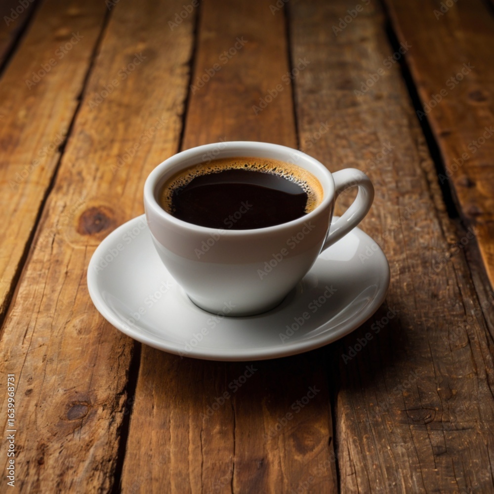 Hot coffee cup on wooden table, plain studio background. Hot coffee cup on wooden table, plain studio background.