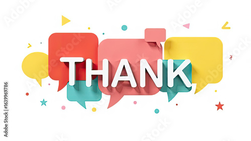 Colorful speech bubbles display the word 