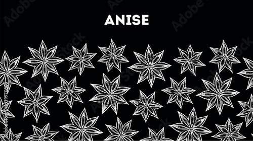 Star anise spice sketch. Horizontal seamless pattern. Hand drawn vector illustration. Kitchen spice.