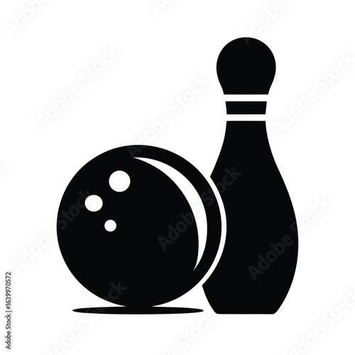 Retro bowling pin and ball silhouette art
