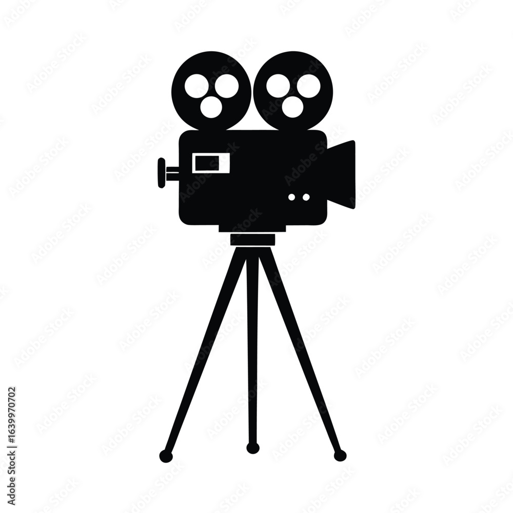Obraz premium Retro film camera on tripod silhouette art