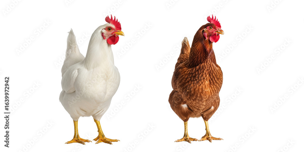 Fototapeta premium White and brown hens isolated on white 