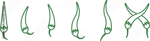 Chili pepper icon set, capsicum collection hot spice vector group, jalapeno silhouette and outline, cayenne symbol bundle, vegetable pictogram pack in line style for seasoning design isolated