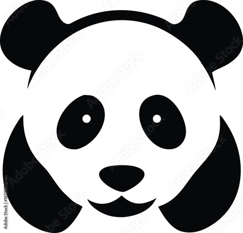 Black and white graphic of a panda bear face with round ears and eyes animal wildlife