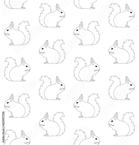 Vector seamless pattern of flat hand drawn outline squirrel isolated on white background