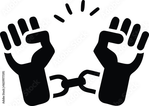 Black and white icon of two hands handcuffed together, representing restriction and captivity handcuffs