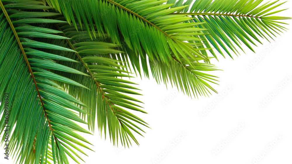 Naklejka premium Close-up of Vibrant Green Palm Fronds on Transparent Background
