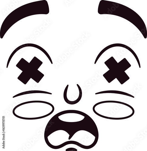 Shocked overwhelmed caricature face vector illustration