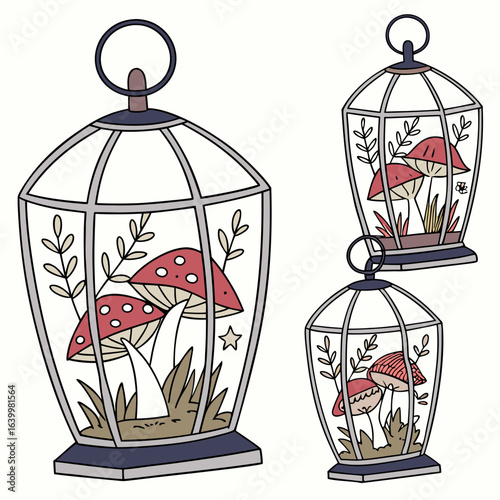 Vector illustration of an antique golden birdcage with a small bird inside
