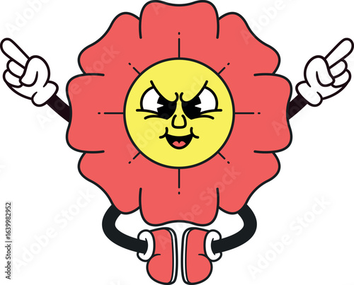 Crazy mad flower character vector illustration