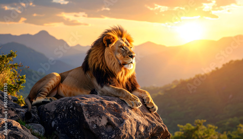 Majestic Lion Sunset Mountaintop.