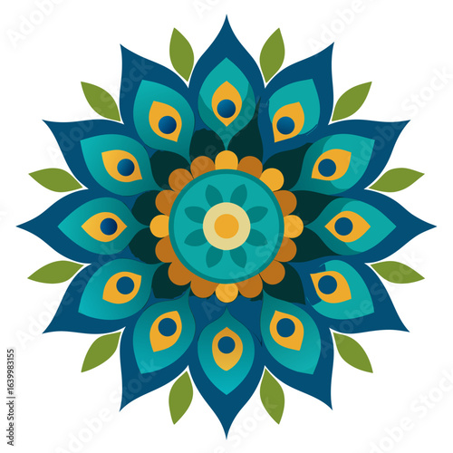 Colorful peacock feather inspired mandala design