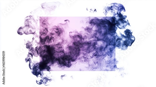 soft dark purple and dark blue smoke in rectangular square frame shape isolated on white, cut out white