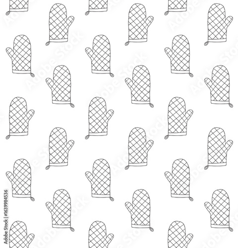 Vector seamless pattern of hand drawn doodle sketch outline kitchen potholder isolated on white background