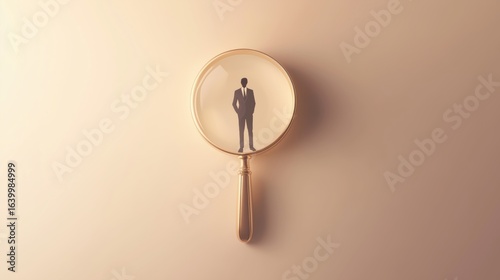 a man, an office worker under a magnifying glass