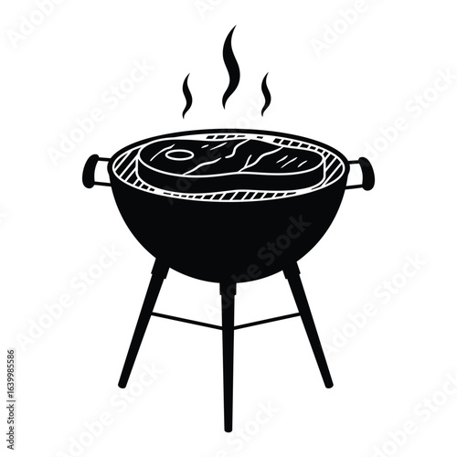 Delicious Steak Sizzling on a Hot Barbecue Grill with Smoke Rising Upwards