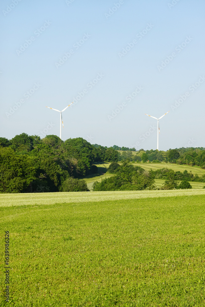 Fototapeta premium A wind farm in Schwaebische Alb region, Germany, Baden Wuerttemberg
