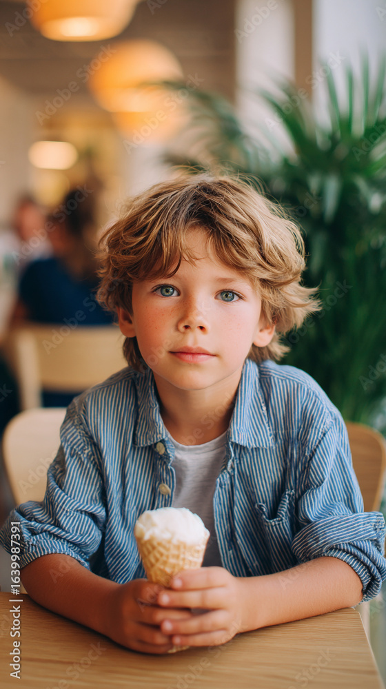 Naklejka premium little boy eating ice cream