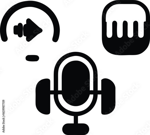 Icons representing audio recording and playback with a microphone sound