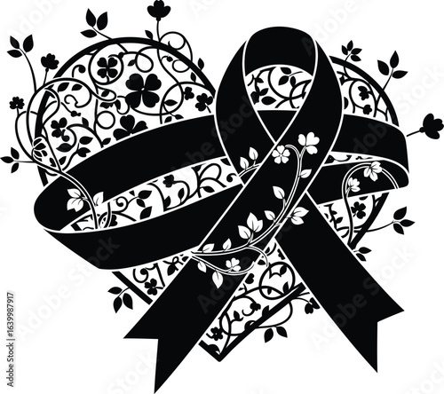 Breast cancer awareness month vector art of heart with black ribbon for cancer awareness and support isolated on white background vector eps