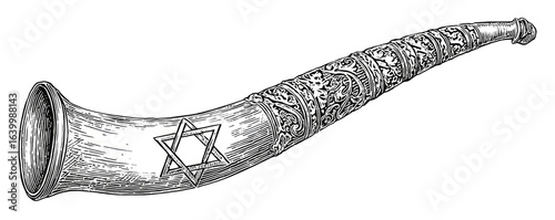 Ornate Ram's Horn, likely a Shofar