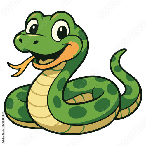 Green snake cartoon vector illustration cute reptile character
