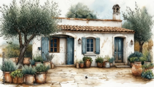 Watercolor Cottage in a Garden