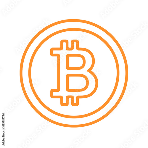 Bitcoin cryptocurrency symbol in simple orange line art style Digital Coin Icon