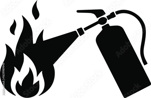 Fire extinguisher icon putting out flames for fire safety awareness