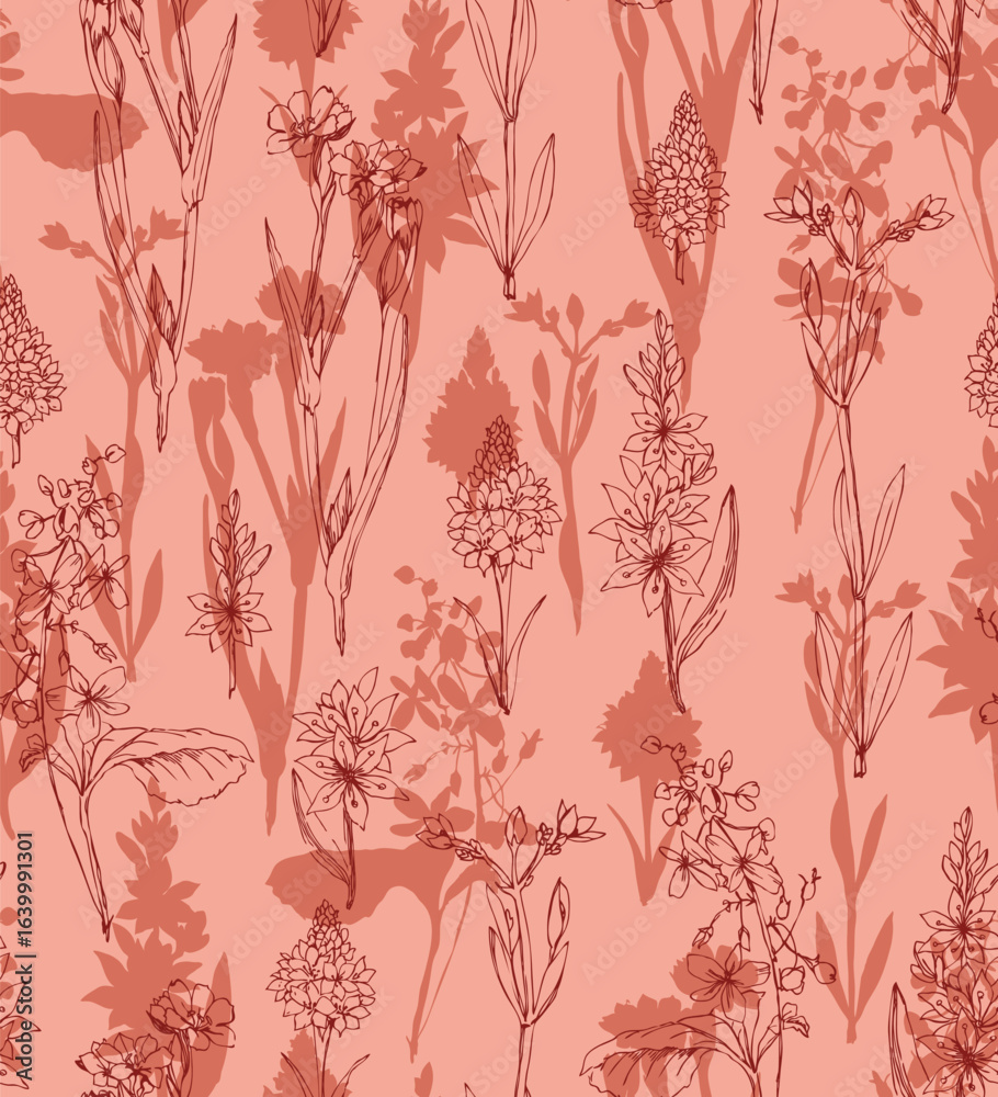 PrintFloral Sketch A Detailed Botanical Illustration on a Peach Backdrop PrintFloral Sketch A Detailed Botanical Illustration on a Peach Backdrop