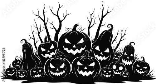 Halloween silhouette vector design vector art of silhouette of carved pumpkins for halloween, isolated on white background eps