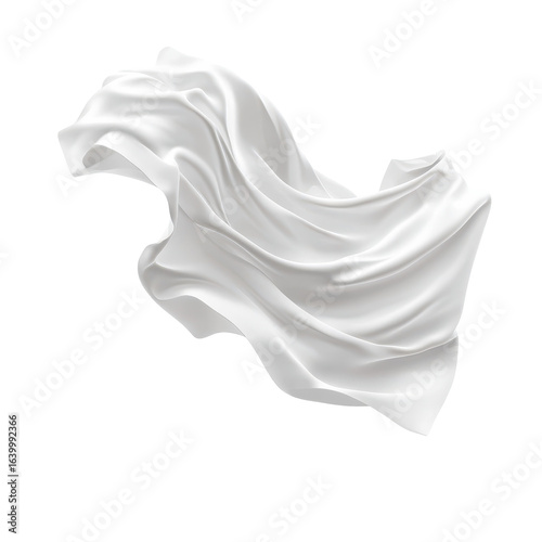 Floating elegant white fabric, Elegant white fabric floats gracefully in the air, isolated on transparent background