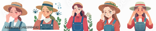 vector character of a woman farmer with sore eyes