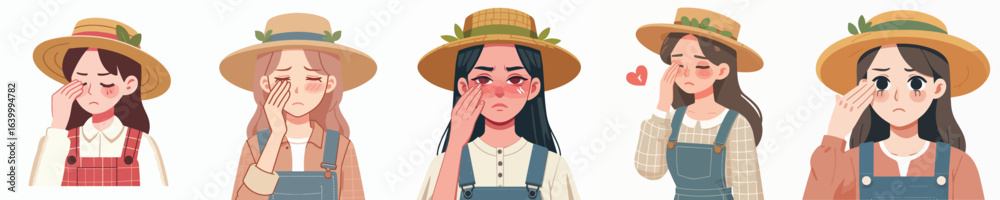 vector character of a woman farmer with sore eyes vector character of a woman farmer with sore eyes